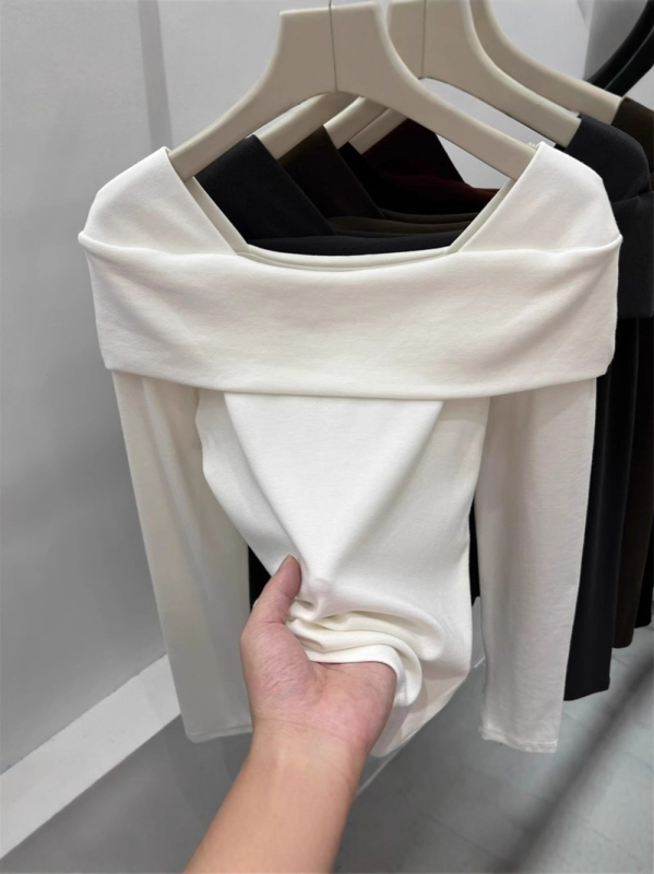 Majica s otvorenim ramenom, dugi rukavi, Modal 95%+, uski kroj, Harajuku stil