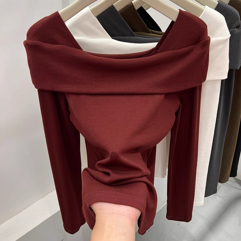 Majica s otvorenim ramenom, dugi rukavi, Modal 95%+, uski kroj, Harajuku stil