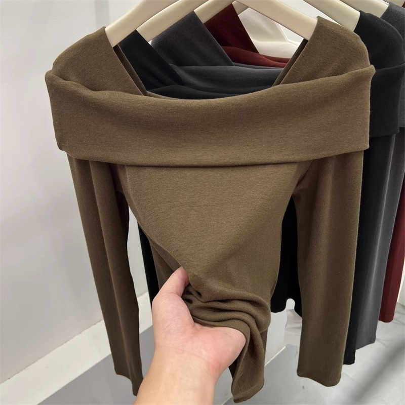 Majica s otvorenim ramenom, dugi rukavi, Modal 95%+, uski kroj, Harajuku stil