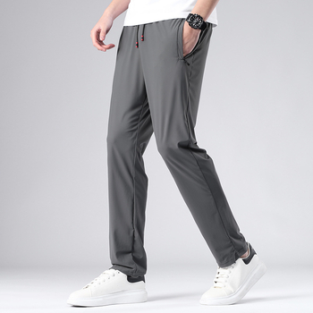 Muške prozračne sportske casual hlače od ice silk, srednji pojas, 100% viskoz, šnirno zatvaranje