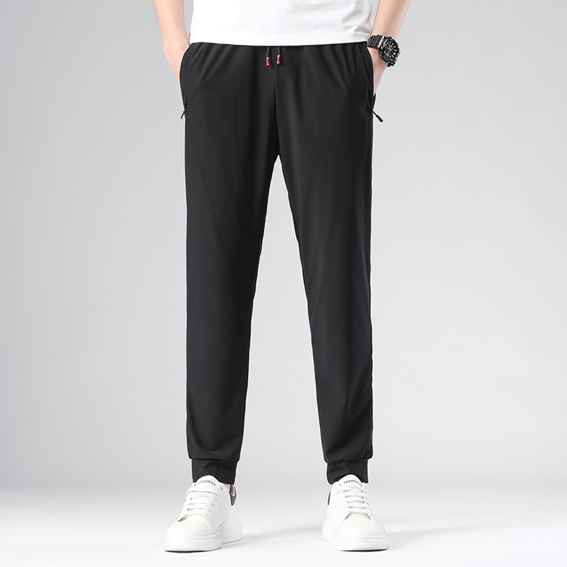 Muške prozračne sportske casual hlače od ice silk, srednji pojas, 100% viskoz, šnirno zatvaranje