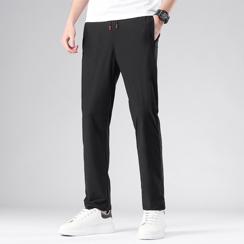 Muške prozračne sportske casual hlače od ice silk, srednji pojas, 100% viskoz, šnirno zatvaranje