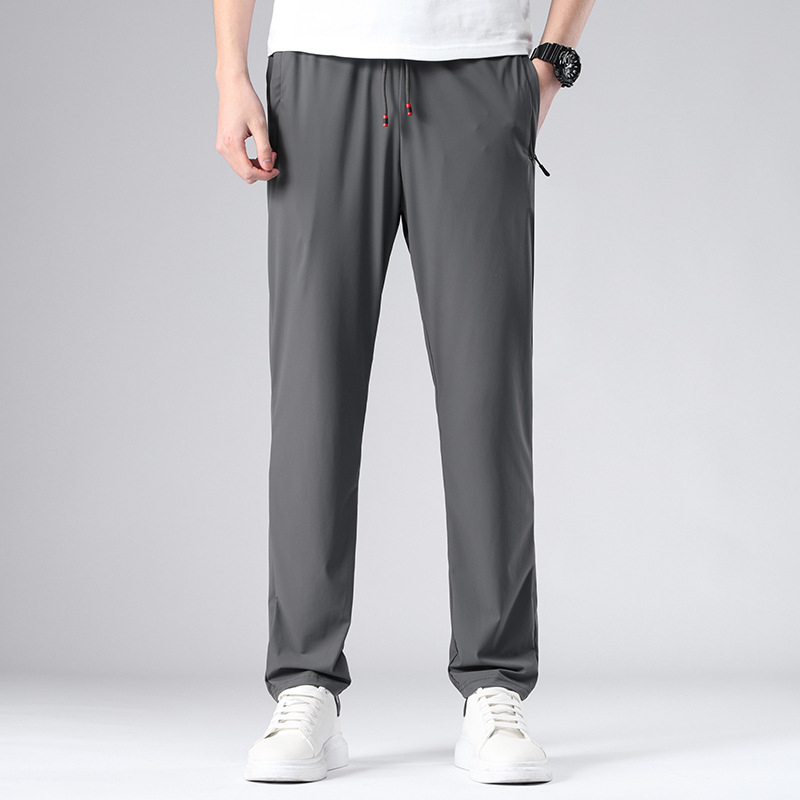 Muške prozračne sportske casual hlače od ice silk, srednji pojas, 100% viskoz, šnirno zatvaranje