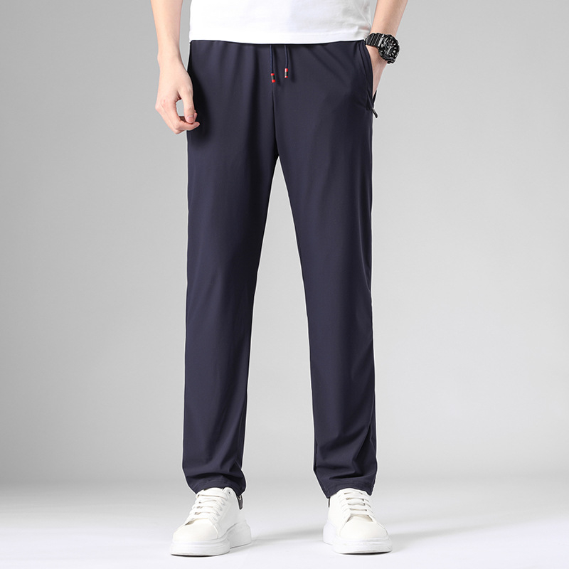 Muške prozračne sportske casual hlače od ice silk, srednji pojas, 100% viskoz, šnirno zatvaranje