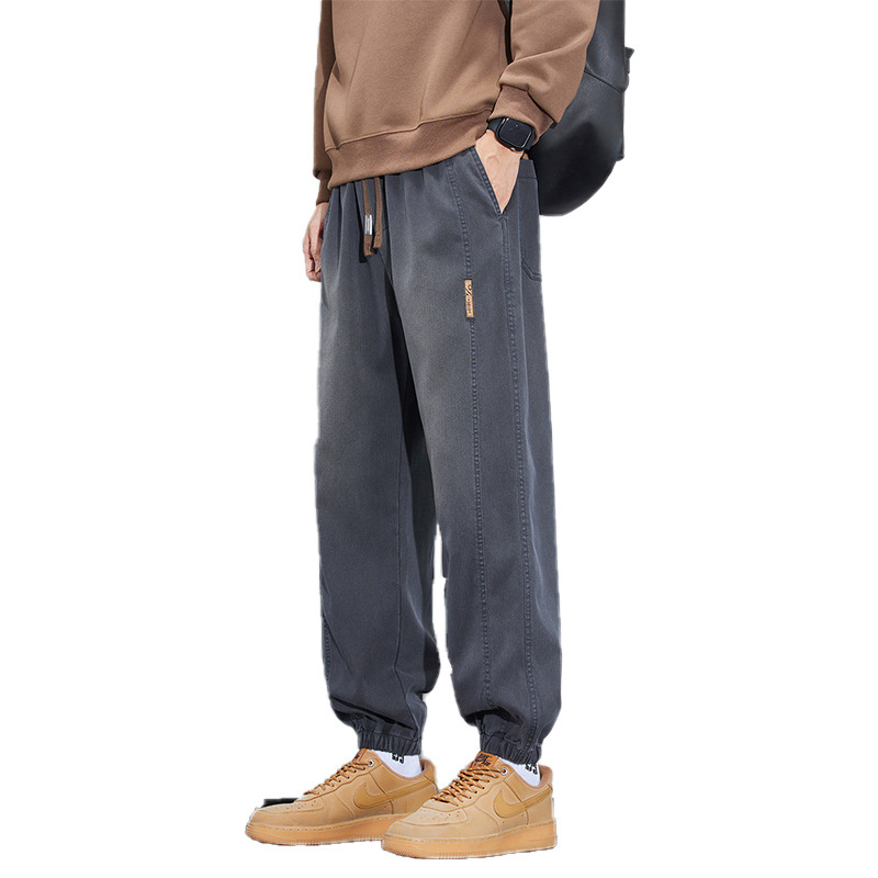 Muške casual hlače s ravnim krojem, Capri duljina, srednji obim struka, zatvarač sprijeda, Tencel tkanina