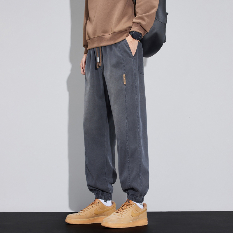 Muške casual hlače s ravnim krojem, Capri duljina, srednji obim struka, zatvarač sprijeda, Tencel tkanina