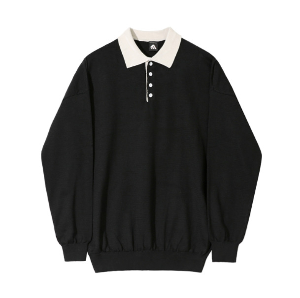 Muška pletena polo majica s ovratnikom, jesenski stil, slobodan kroj, dugi rukav, jednobojna