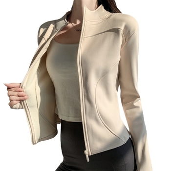 Slim-fit duksa sa zipom, stojeći ovratnik, poliester-spandeks smjesa