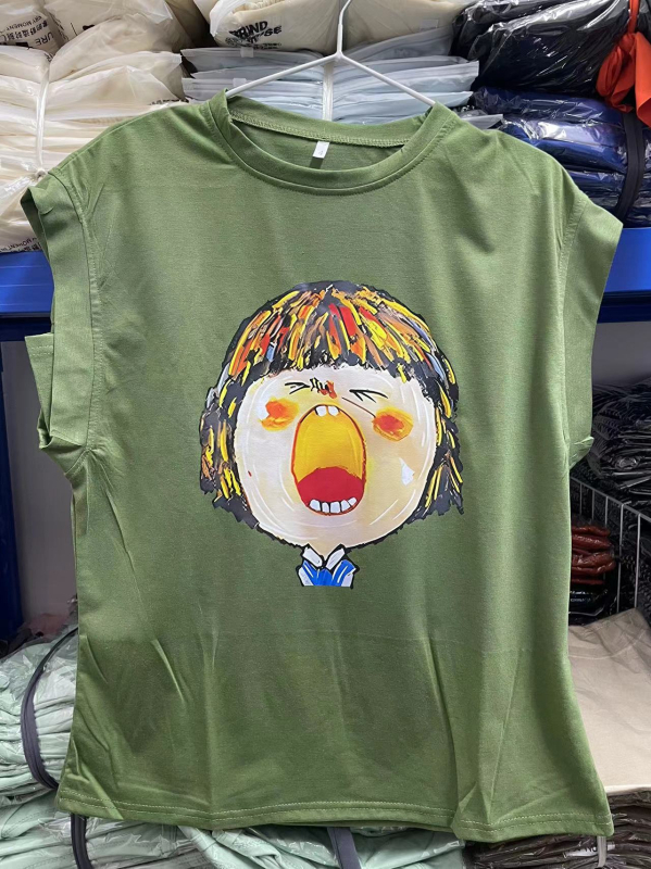 Ženski pamučni bez rukava T‑shirt, labav kroj, okrugli izrez, otisak glave statue, ljeto 2024