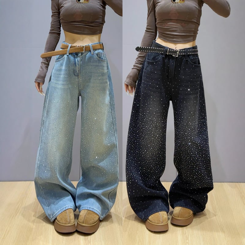 Dianruo Denim široke hlače s visokim strukom - mikro-elastične, 70–80% denim, proljeće 2025