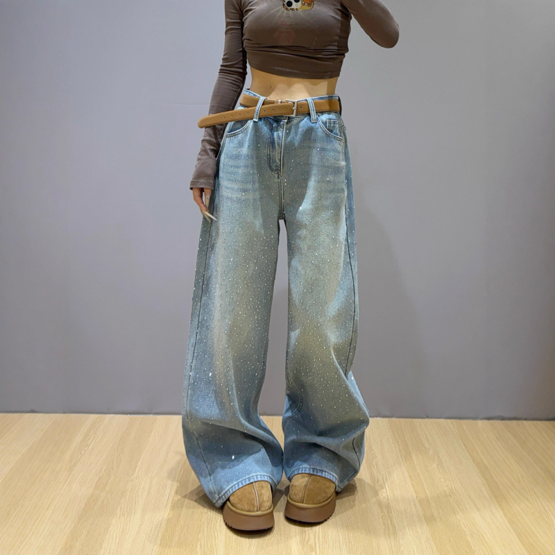 Dianruo Denim široke hlače s visokim strukom - mikro-elastične, 70–80% denim, proljeće 2025