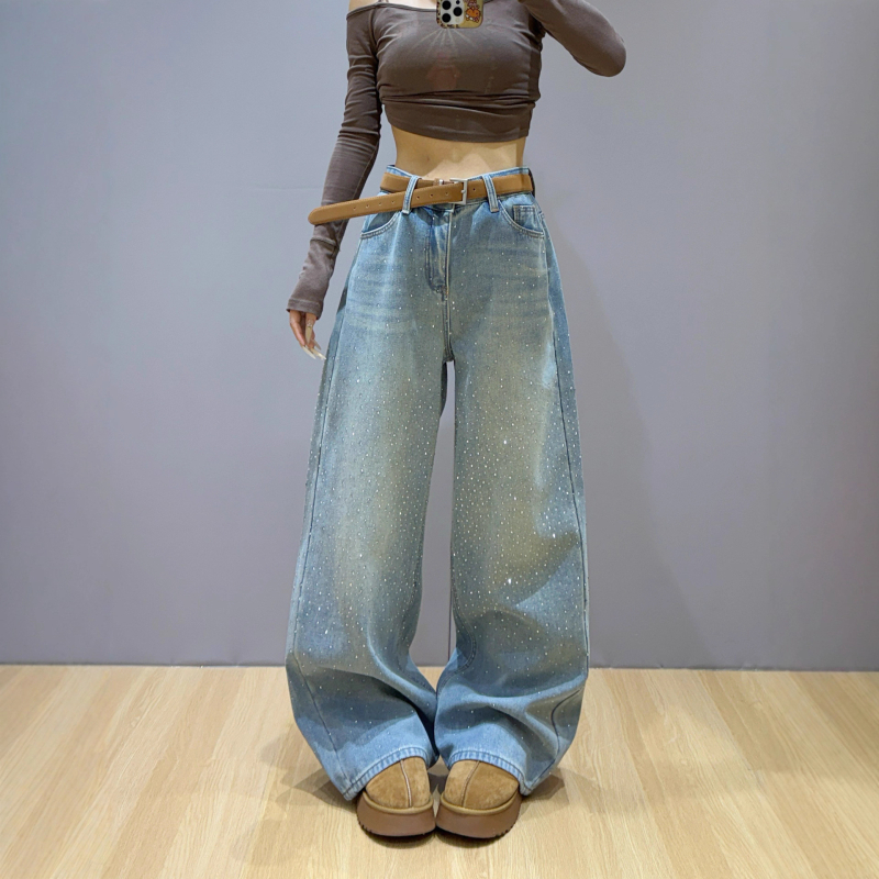 Dianruo Denim široke hlače s visokim strukom - mikro-elastične, 70–80% denim, proljeće 2025