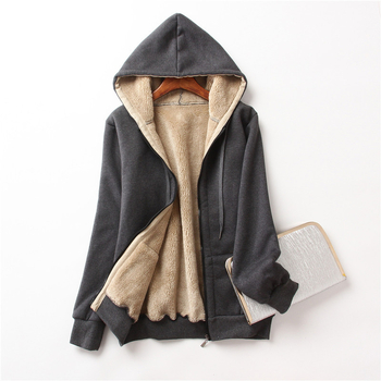 Ženski kapucnasti fleksi kardigan, debela pamukasto‑mješovita tkanina s flekso podstavom, zatvarač, patchwork paneli, srednja duljina 65-80 cm