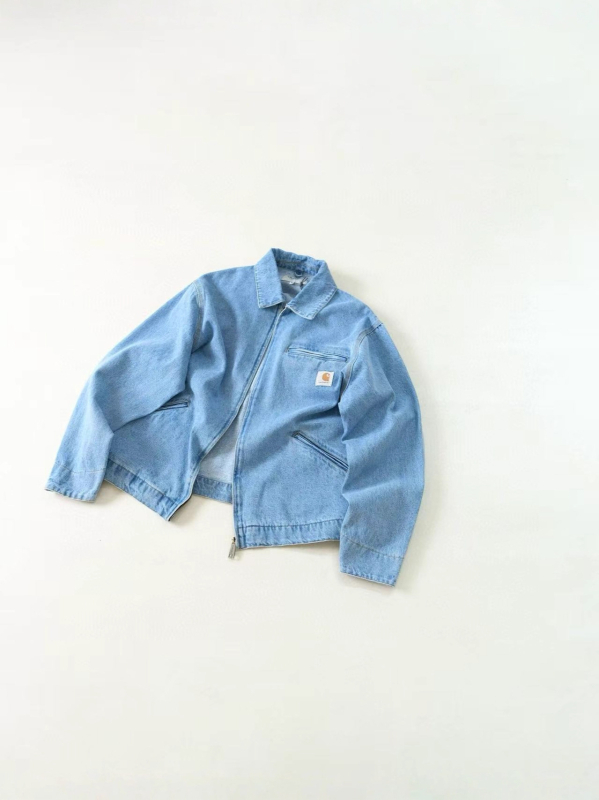 Denim jakna u japanskom retro stilu s reverom (lapel) ovratnikom, zatvaračem, slobodan kroj, dugi rukavi, bočne džepove, jednobojna tkanina