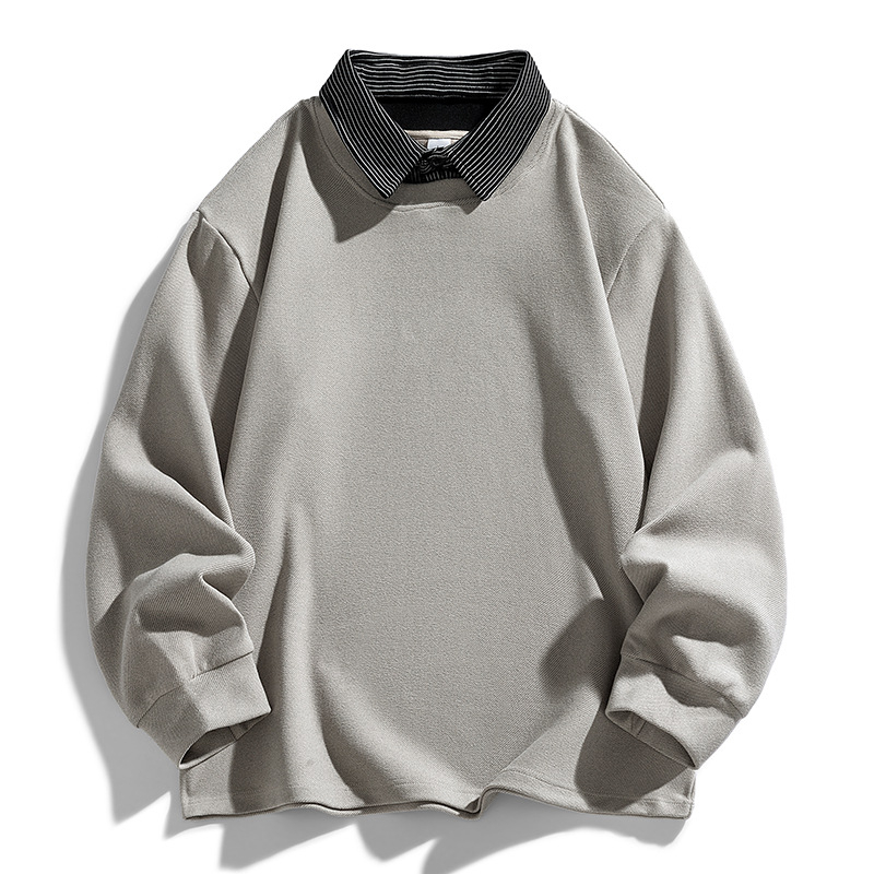 Πόλο πουκάμισο με μακριά μανίκια, twill σχέδιο, λεπτομέρεια κολλάζ, παχύ ύφασμα, συνδυασμένος τύπος