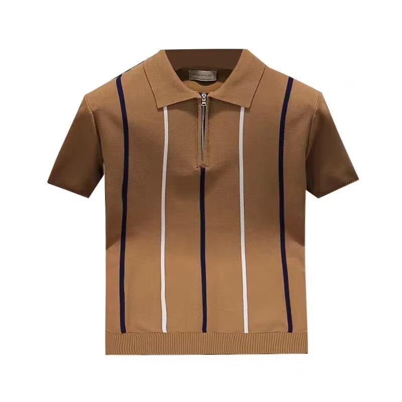 Polo majica s prugama, polu-zip, kratka rukava, pamukovo-mješavinski materijal