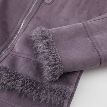 Jakna 72MM-0014: poliester-nylon tkanina, ovratnik od umjetnog krzna, patchwork, rukavi sa spuštenim ramenima, kopčanje na jedan red gumba