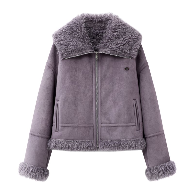 Jakna 72MM-0014: poliester-nylon tkanina, ovratnik od umjetnog krzna, patchwork, rukavi sa spuštenim ramenima, kopčanje na jedan red gumba