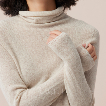 Džemper s kapuljom od kašmira - visokim ovratnikom, uskim krojem, debelim pletenim (kašmír; visok ovratnik; kapulja; uski kroj; debelo pletenje)
