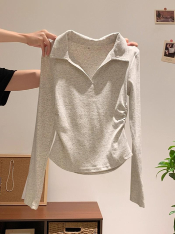 Majica s polo ovratnikom, dugih rukava, uski kroj, pamučno-elastanska smjesa, patchwork detalj