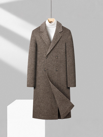 Vuneni kaput, dvostruko kopčanje, uski kroj, veliki rever, bočne džepove