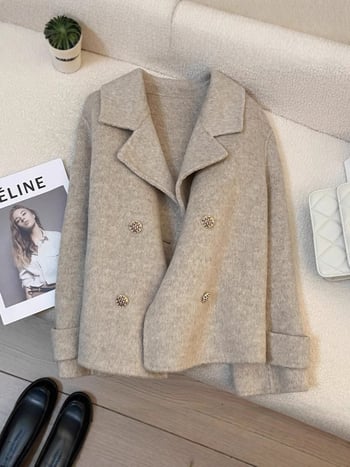 Ženski dvostrani vuneni kaput, korejski stil, širok kroj, 95% vuna, dvostruko kopčanje