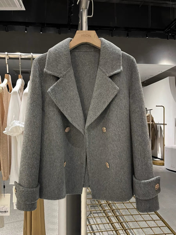 Ženski dvostrani vuneni kaput, korejski stil, širok kroj, 95% vuna, dvostruko kopčanje