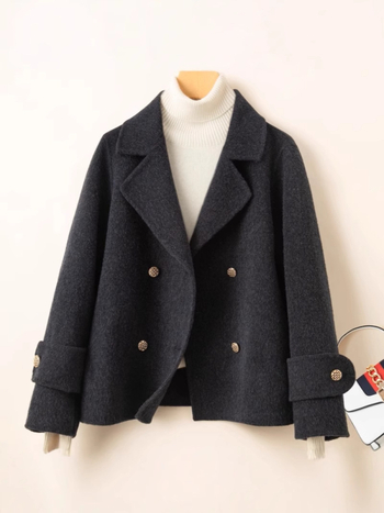 Ženski dvostrani vuneni kaput, korejski stil, širok kroj, 95% vuna, dvostruko kopčanje