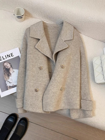 Ženski dvostrani vuneni kaput, korejski stil, širok kroj, 95% vuna, dvostruko kopčanje