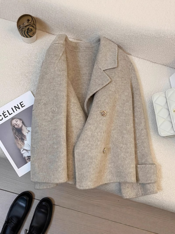 Ženski dvostrani vuneni kaput, korejski stil, širok kroj, 95% vuna, dvostruko kopčanje