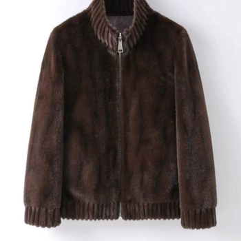 Ανδρικό μπουφάν γούνας με σχέδιο κεχριμπαριού, αμφίδρομο, φερμουάρ, χαλαρή γραμμή