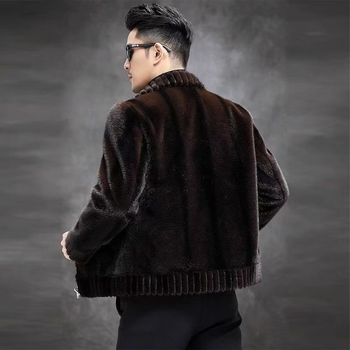 Ανδρικό μπουφάν γούνας με σχέδιο κεχριμπαριού, αμφίδρομο, φερμουάρ, χαλαρή γραμμή