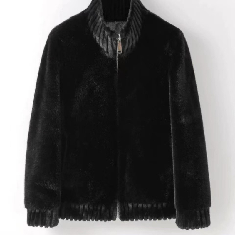 Ανδρικό μπουφάν γούνας με σχέδιο κεχριμπαριού, αμφίδρομο, φερμουάρ, χαλαρή γραμμή