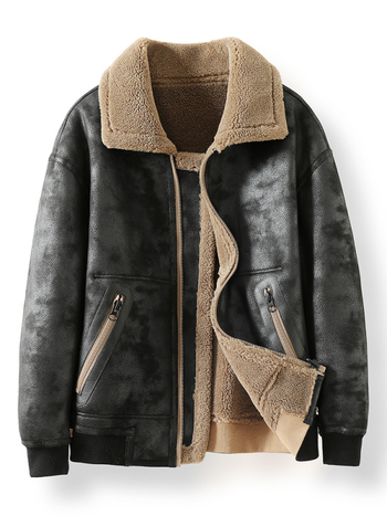 Αναστρέψιμο δερμάτινο μπουφάν με γούνα, φερμουάρ, επένδυση φλίς, γιακά τύπου σακάκι, φθινοπωρο 2025