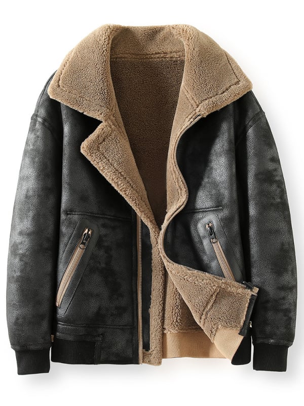 Αναστρέψιμο δερμάτινο μπουφάν με γούνα, φερμουάρ, επένδυση φλίς, γιακά τύπου σακάκι, φθινοπωρο 2025