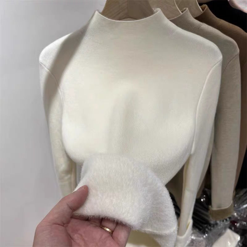 Džemper s kapuljom, rukavi u stilu princeze, poluvisoki ovratnik, Ice Silk tkanina, proljeće 2025