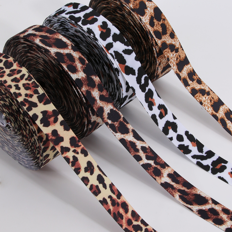 Ιμάντας πολυεστέρα με λεοπάρ принτ για αξεσουάρ μαλλιών – Υλικό DIY για φιόγκο και βραχιόλι, επίπεδη λωρίδα, μήκος 100 εκ
