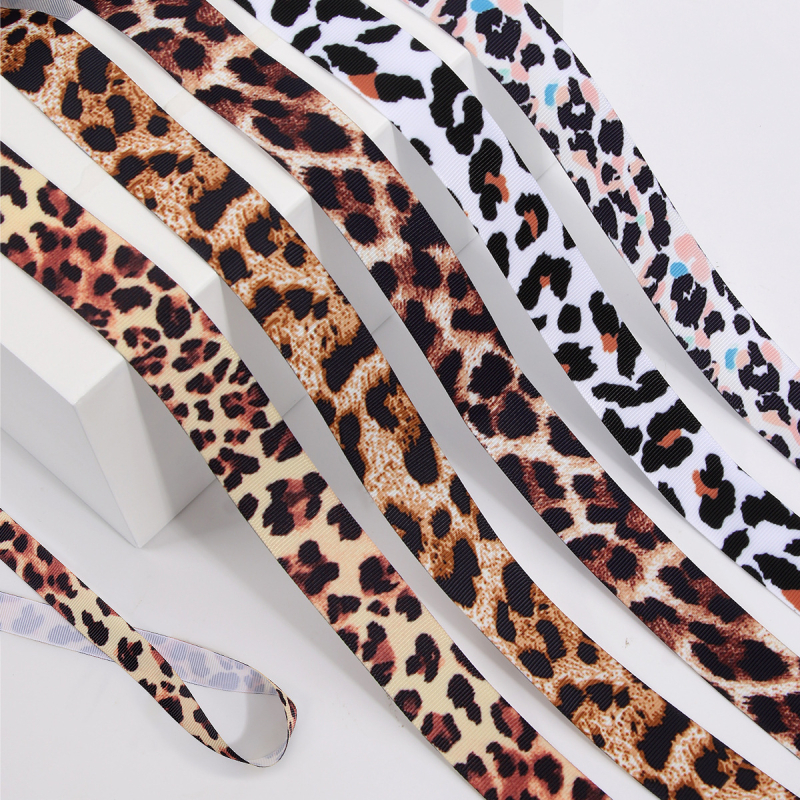 Ιμάντας πολυεστέρα με λεοπάρ принτ για αξεσουάρ μαλλιών – Υλικό DIY για φιόγκο και βραχιόλι, επίπεδη λωρίδα, μήκος 100 εκ