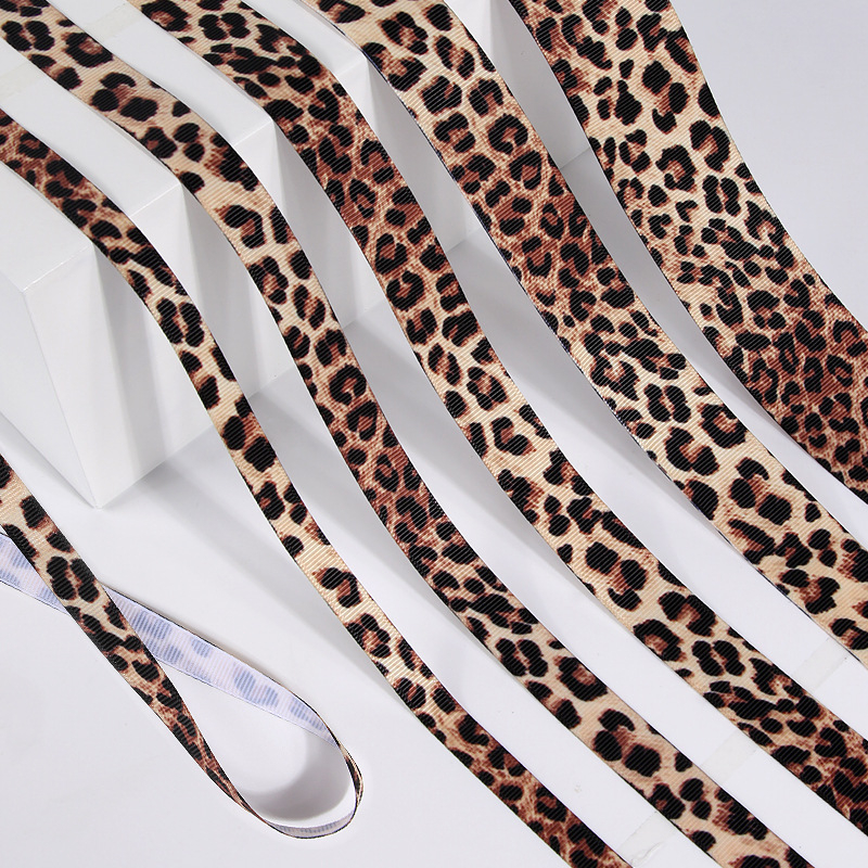 Ιμάντας πολυεστέρα με λεοπάρ принτ για αξεσουάρ μαλλιών – Υλικό DIY για φιόγκο και βραχιόλι, επίπεδη λωρίδα, μήκος 100 εκ
