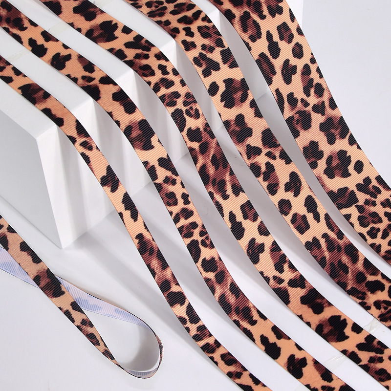Ιμάντας πολυεστέρα με λεοπάρ принτ για αξεσουάρ μαλλιών – Υλικό DIY για φιόγκο και βραχιόλι, επίπεδη λωρίδα, μήκος 100 εκ
