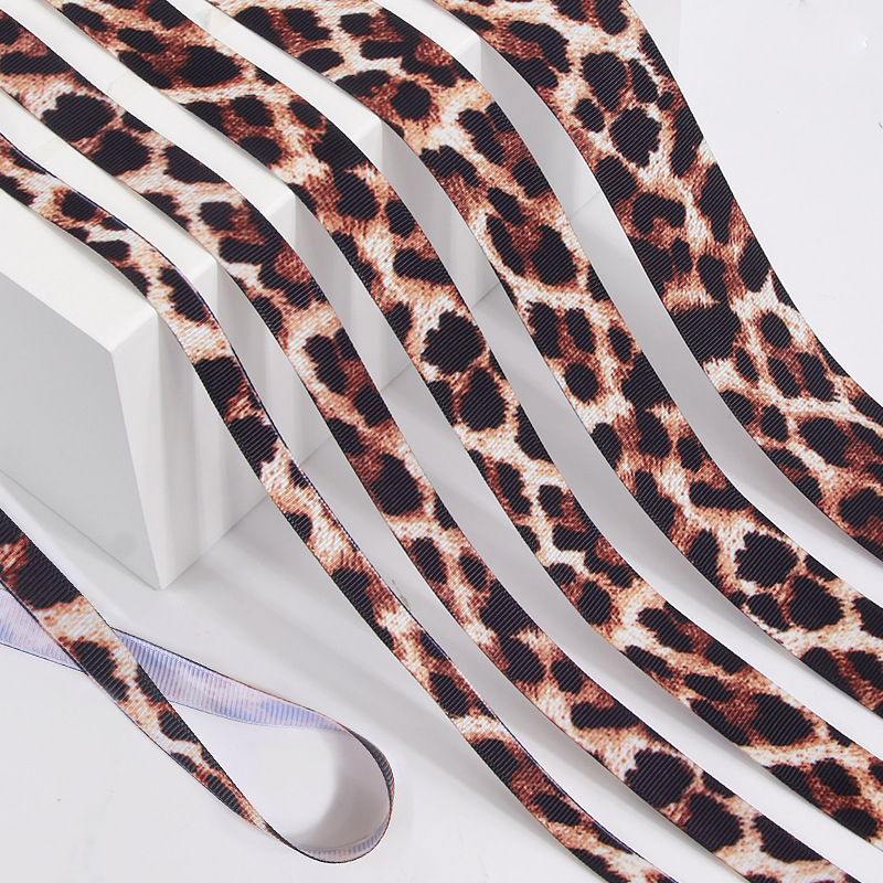 Ιμάντας πολυεστέρα με λεοπάρ принτ για αξεσουάρ μαλλιών – Υλικό DIY για φιόγκο και βραχιόλι, επίπεδη λωρίδα, μήκος 100 εκ