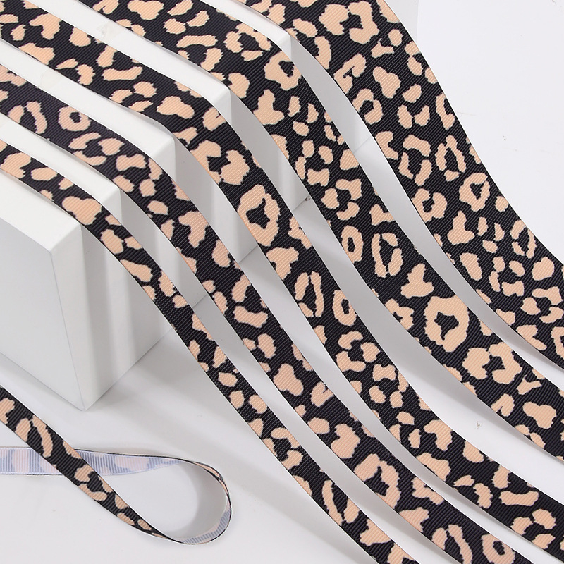 Ιμάντας πολυεστέρα με λεοπάρ принτ για αξεσουάρ μαλλιών – Υλικό DIY για φιόγκο και βραχιόλι, επίπεδη λωρίδα, μήκος 100 εκ