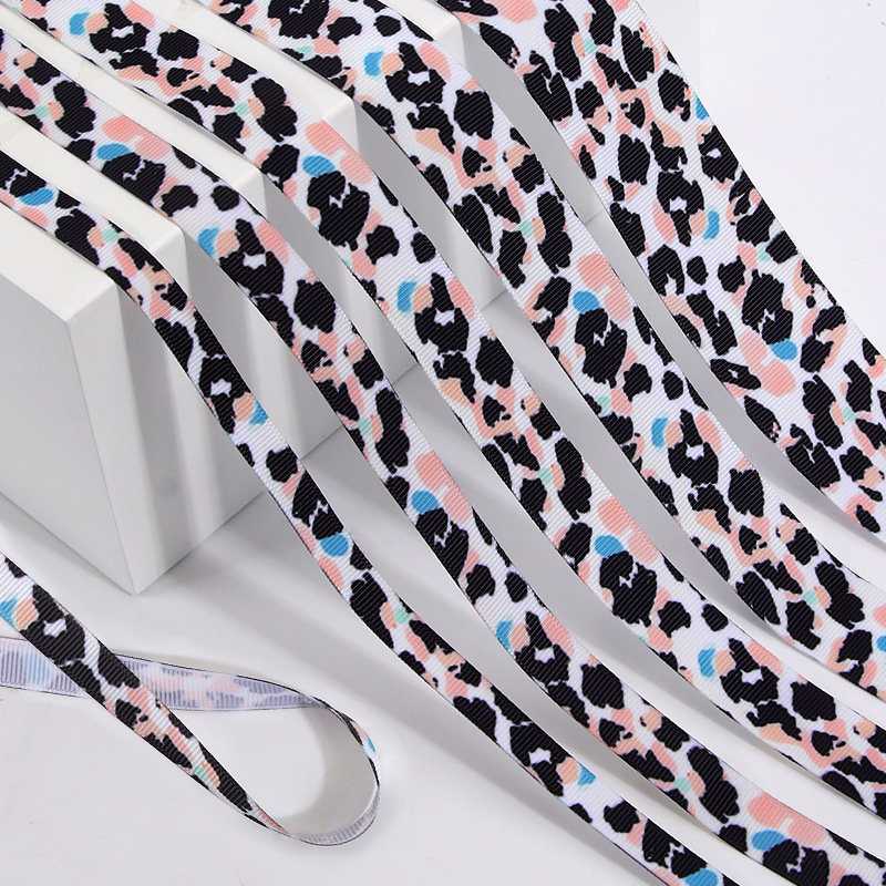 Ιμάντας πολυεστέρα με λεοπάρ принτ για αξεσουάρ μαλλιών – Υλικό DIY για φιόγκο και βραχιόλι, επίπεδη λωρίδα, μήκος 100 εκ