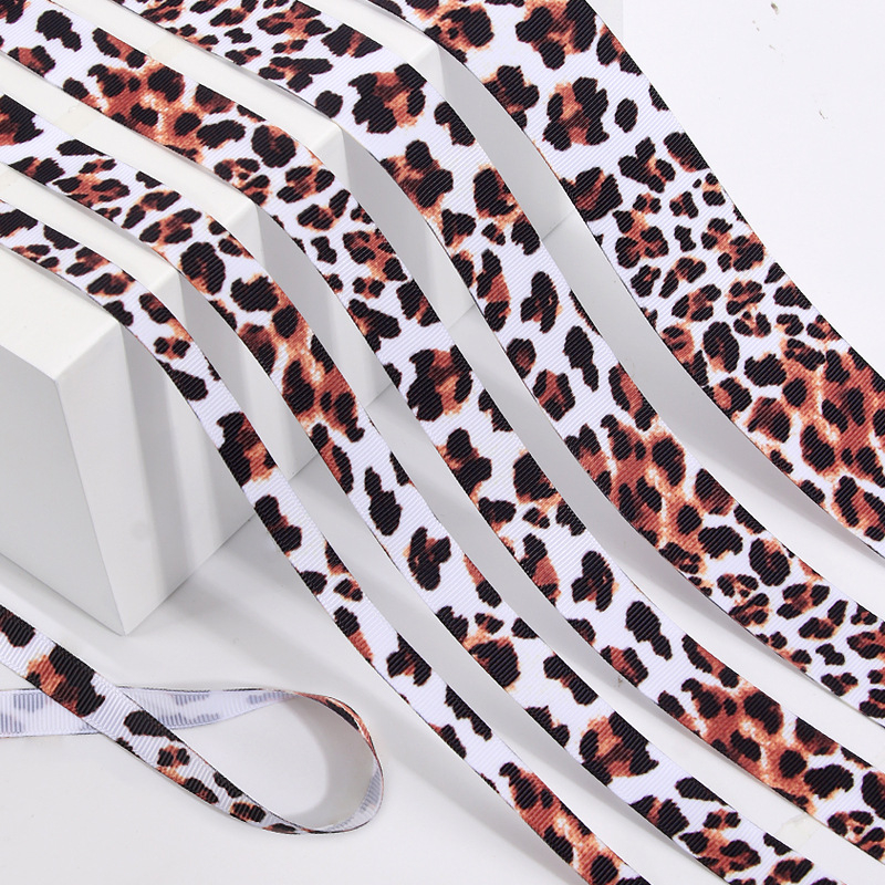 Ιμάντας πολυεστέρα με λεοπάρ принτ για αξεσουάρ μαλλιών – Υλικό DIY για φιόγκο και βραχιόλι, επίπεδη λωρίδα, μήκος 100 εκ