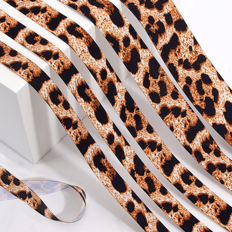 Ιμάντας πολυεστέρα με λεοπάρ принτ για αξεσουάρ μαλλιών – Υλικό DIY για φιόγκο και βραχιόλι, επίπεδη λωρίδα, μήκος 100 εκ
