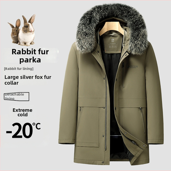 Ανδρικό Parka με μεσαίου μήκους γραμμή για χειμώνα, αποσπώμενη επένδυση από γούνα κουνελιού και γιακά από γούνα αλεπούς