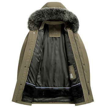 Ανδρικό Parka με μεσαίου μήκους γραμμή για χειμώνα, αποσπώμενη επένδυση από γούνα κουνελιού και γιακά από γούνα αλεπούς