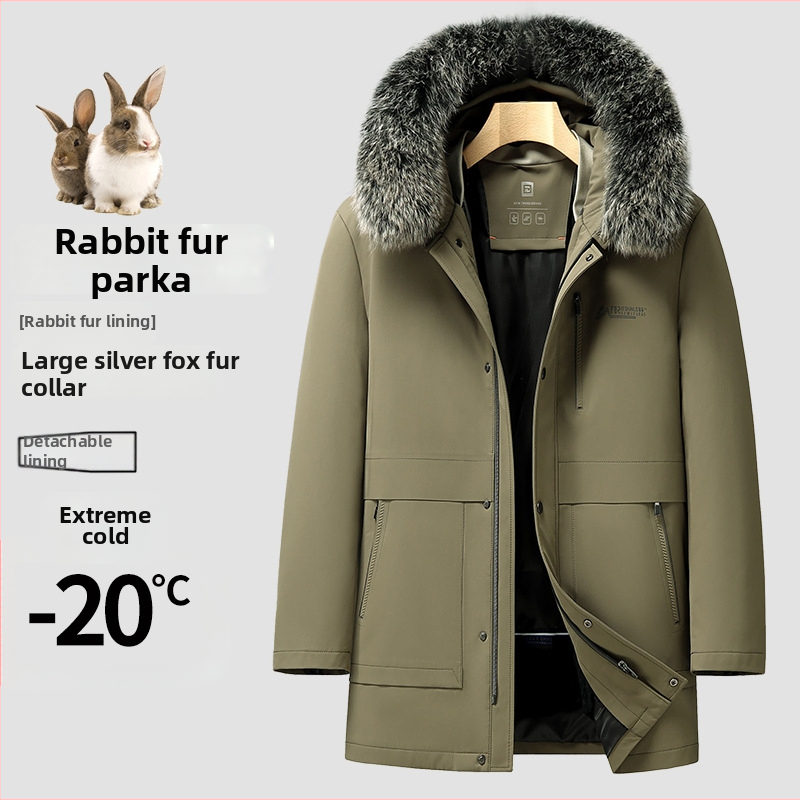 Ανδρικό Parka με μεσαίου μήκους γραμμή για χειμώνα, αποσπώμενη επένδυση από γούνα κουνελιού και γιακά από γούνα αλεπούς