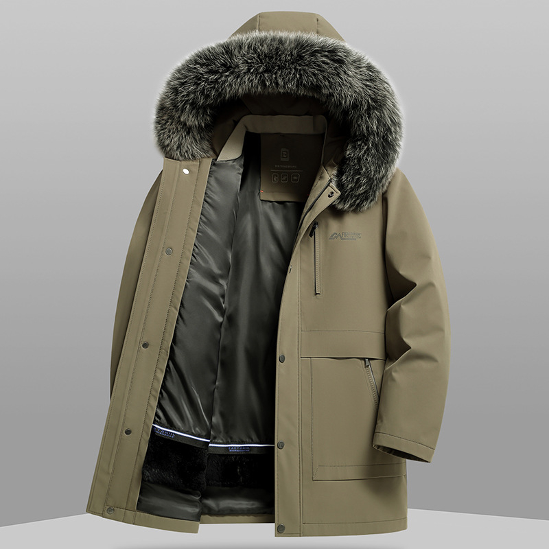 Ανδρικό Parka με μεσαίου μήκους γραμμή για χειμώνα, αποσπώμενη επένδυση από γούνα κουνελιού και γιακά από γούνα αλεπούς