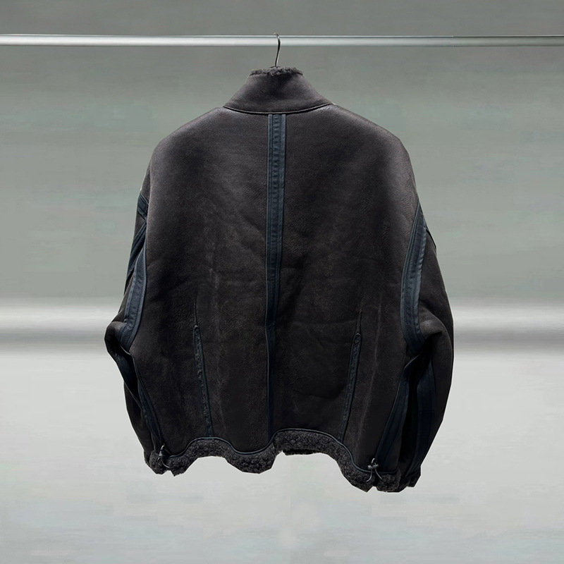 Ανδρικό παλτό από συνθετική γούνα, μεσαίου μήκους, χαλαρή γραμμή, στάσιμος γιακάς, φερμουάρ